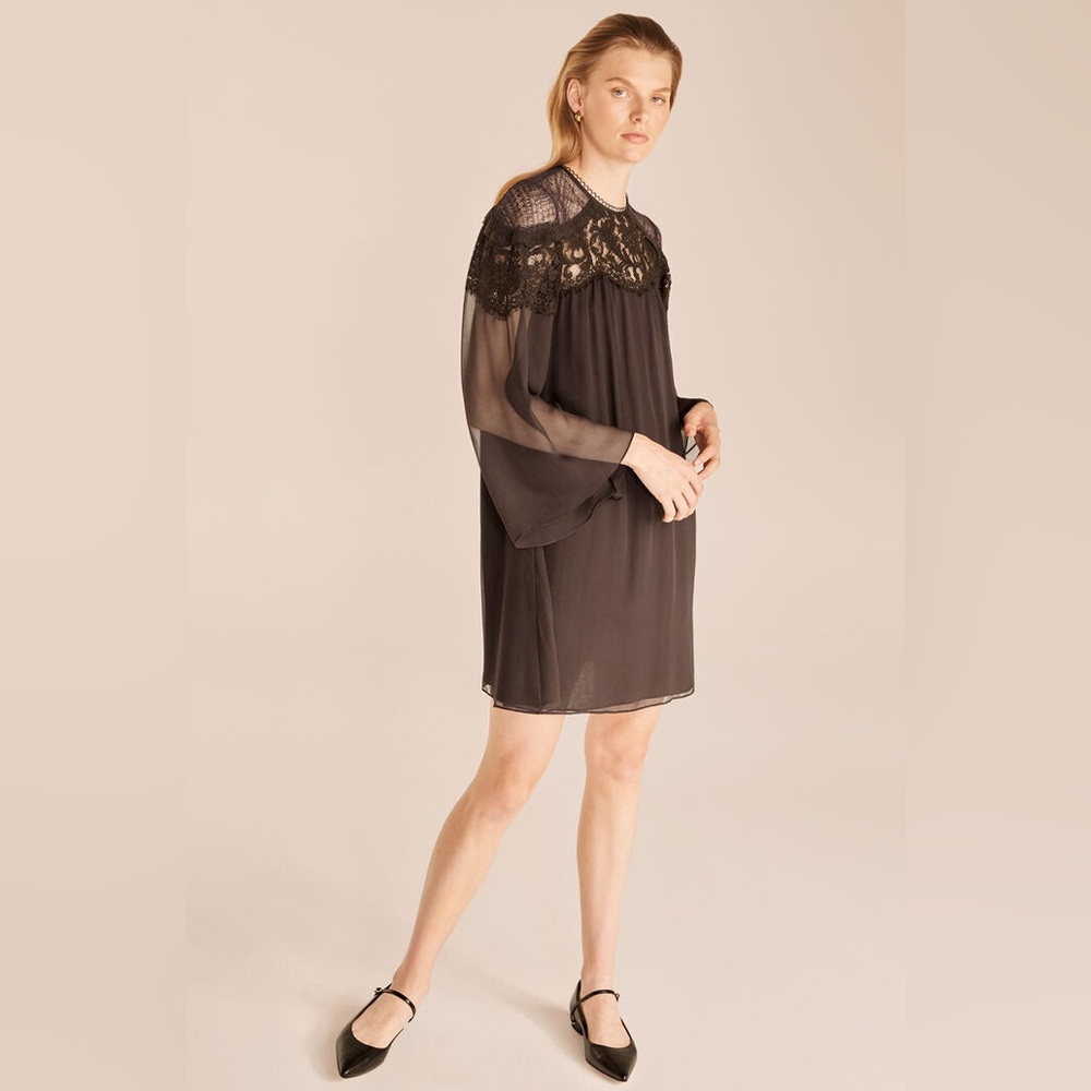 NWT $395 Rebecca Taylor Silk Chiffon Mini Dress Black Sz 2